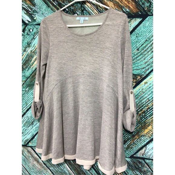She + Sky Tunic Top Knit Top with Semi Sheer Back Panel Size Small Gray / Beige - Picture 8 of 12